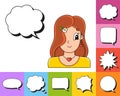 Set of speech bubbles of different shapes. With a cute cartoon character. Beautiful cute fashionable girl with jewelry. Vector Royalty Free Stock Photo