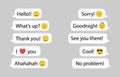 Set of speech bubbles with different words and emoji SMS.