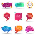 Set of speech quote text box of gradient color. Template of geometric badge with circle shape. Remark dialog, citation bubble for Royalty Free Stock Photo