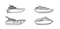 Set of speed boats. Cutter ship. Speedboat side view