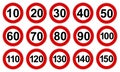 Set speed limit signs - vector Royalty Free Stock Photo