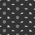 Set Speedboat, Cruise ship, Steering wheel and Car on seamless pattern. Vector