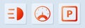 Set Speedometer, High beam and Parking. White square button. Vector Royalty Free Stock Photo