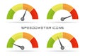 Set of speedometer icon. Colorful infographic gauge element with shadow Royalty Free Stock Photo