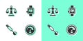 Set Speedometer, Scales of justice, Measuring spoon and Smart watch icon. Vector