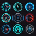Set of speedometers for dashboard. Royalty Free Stock Photo