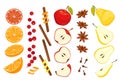 A set of spices and fruits for making winter drinks:mulled wine, punch, grog.