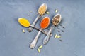 A set of spices and herbs. Indian cuisine. Royalty Free Stock Photo