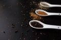 Set spices in measuring spoon. Cooking and seasoning for taste Royalty Free Stock Photo