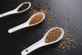 Set spices in measuring spoon. Cooking and seasoning for taste Royalty Free Stock Photo