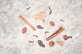 Set spices for mulled wine on old textured Royalty Free Stock Photo