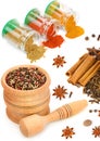Set of spices and seasonings isolated on white. Collage. Vertical photo