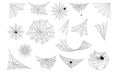 Set Spider Web, Cobweb Collection, Isolated on White Background. Halloween Spiderwebs with Spiders, Icons for Halloween