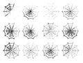 Set of 12 spiderweb in grunge sketch style.