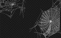 Halloween monochrome spider web. Set of different spiderwebs isolated on black, easy to print. Halloween set with web. Vector