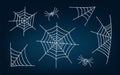 Set of spiderwebs and spiders on dark background