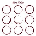 Set of spilled wine stains on white background, vector illustrat Royalty Free Stock Photo