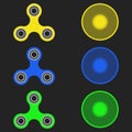 Set of spinning spinners on a black background