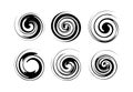 Set of spiral element, twisted swirl silhouette on white background