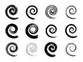 Set of spiral symbols. Hand painted with ink watercolor brush. Modern swirling blob button. Decorative circular coil Royalty Free Stock Photo