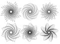 Set of 6 spirally, rotating shapes. abstract geometric forms, el