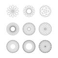 Set of spirograph elements. Collection of abstract shapes for design.