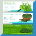 Set of spirulina algae information website or social media banner