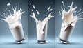 Set Splash milk glass 3d rendering isolated liquid fresh dripped drink white paint healthy background motion cream nutrient curve Royalty Free Stock Photo