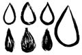 Set of splashes and drops. Hand drawn painting blobs. Texture emblem, sign label. Eco water, natural product, organic, oil, black Royalty Free Stock Photo