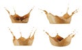 set of splashes mixed coffee with milk isolated on white background Royalty Free Stock Photo