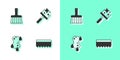Set Sponge, Handle broom, and Rubber cleaner for windows icon. Vector Royalty Free Stock Photo