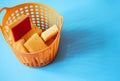 Close up of a basket with bright sponges for cleaning and keeping clean Royalty Free Stock Photo