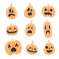 Set of spooky Halloween pumpkin faces. Different emotions