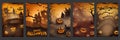 Set spooky vintage vertical posters for halloween, social media party invitations. pumpkins mystical Royalty Free Stock Photo