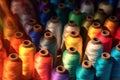 A set of spools of sewing thread in different colors. Royalty Free Stock Photo