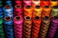 A set of spools of sewing thread in different colors. Royalty Free Stock Photo