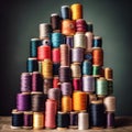 A set of spools of sewing thread in different colors. Royalty Free Stock Photo
