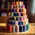 A set of spools of sewing thread in different colors. Royalty Free Stock Photo