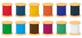 A set of spools of thread in different colors. Vector illustration isolated on white background. Royalty Free Stock Photo