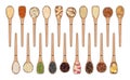 Set of spoons with nuts and seeds. Top view