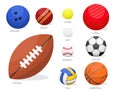 Set of sport balls collection tournament win round basket soccer equipment