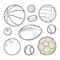 Set sport balls icons. Vector black illustration. Isolated on white Royalty Free Stock Photo