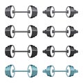 Set of sport dumbbells in modern flat style.