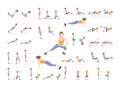 Set of sport exercises. Exercises with free weight. Exercises in a gym. Illustration of an active lifestyle. Vector