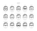 Set of Sport frame glasses on men face character fashion accessory illustration. Sunglass front view unisex silhouette