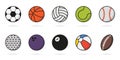 Set of Sport Game Balls Icon. Collection of Balls for Basketball, Baseball, Tennis, Rugby, Soccer, Volleyball, Golf Royalty Free Stock Photo