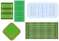 Set of sport games fields, for top view. Football and ragby fields, hockey playground, baseball stadium and tennic court