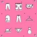 Set Sport pants, Short, Clutch bag, Christmas mitten, Pants, Hanger wardrobe, Oktoberfest hat and Men underpants icon Royalty Free Stock Photo