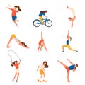 Set of sport people character with different modern equipment Royalty Free Stock Photo