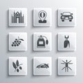 Set Sport racing car, Vitruvian Man, Woman dress, Perfume, Olives branch, Grape fruit, Milan Cathedral and Car icon